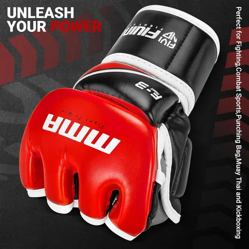 Miniatura 3 de Guantes MMA para hombres y mujeres, guantes de boxeo para saco de boxeo, sparring, entrenamiento, muay thai, artes marciales, guantes de medio Rojo