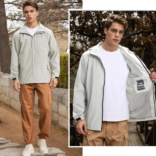 Miniatura 5 de Men's Waterproof Lightweight Rain Jacket Removable Hooded Windbreaker Raincoat Outdoor Windproof Casual Jacket