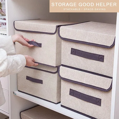 Miniatura 2 de LELE LIFE Caja de almacenamiento plegable con tapa y asa a prueba de polvo, contenedor de almacenamiento plegable organizador de almacenamiento