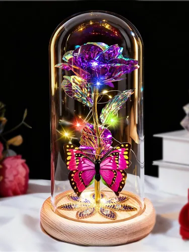 Miniatura 10 de Beferr Regalos de cumpleaños para mujeres, rosa de cristal de galaxia, flores preservadas para siempre, rosa iluminada en cúpula de cristal, regalos