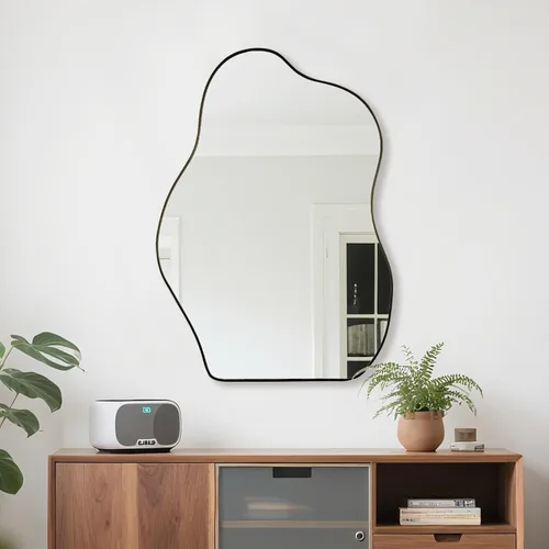 Miniatura 19 de BOMINICA Espejo de Pared Irregular Espejo Asimétrico para Baño Sala de Estar Entrada Dormitorio, 19.5" x 33.5" Negro