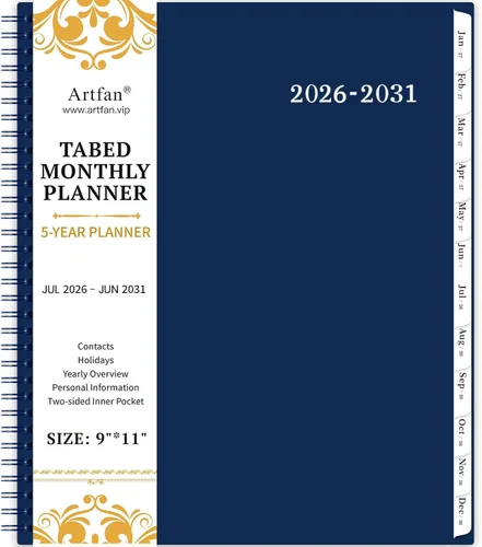 Miniatura 9 de Planificador Mensual 2025-2030/Calendario Mensual - Planificador Mensual de 5 Años, Jul.2025 - Jun.2030, 9" x 11", Bolsillo de Doble Cara + Cubierta