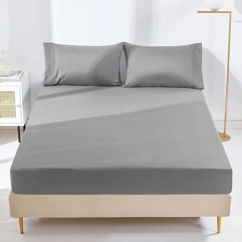Miniatura 19 de YIYEA Sábana bajera con estampado floral y funda de almohada, sábana bajera ajustada de microfibra cepillada doble premium, bolsillo profundo de 16