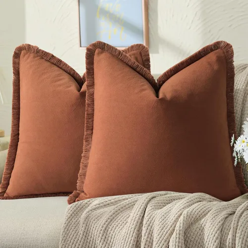 Miniatura 18 de ZWJD Juego de 2 fundas de almohada de 16 x 16 pulgadas, color beige, con flecos, de algodón, decorativas, cuadradas, para sofá, cama, sala de estar