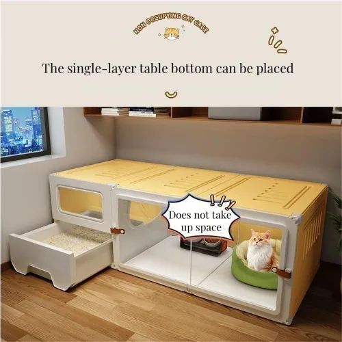 Miniatura 4 de Jaula para gatos, casa de interior para gatos, casa de lujo para gatos de plástico con caja de arena, diseño de tres capas de dos capas, 27.6* 17.7*