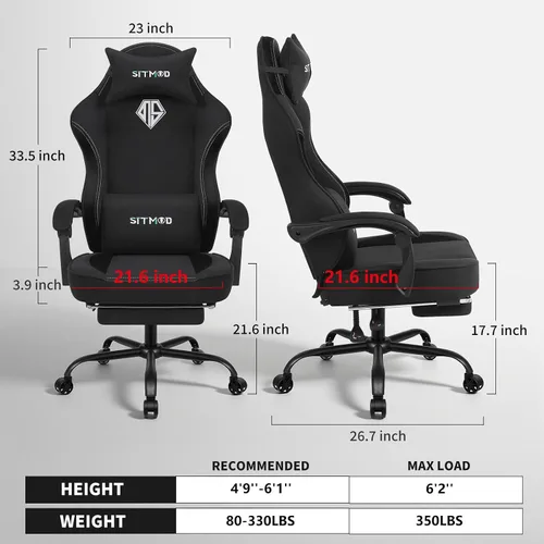 Miniatura 3 de SITMOD Silla de juegos – Silla de juegos grande y alta para adultos con peso máximo de 400 libras, altura y ángulo ajustables, reposapiés y soporte