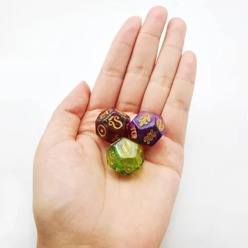 Miniatura 7 de Bescon Juego de dados astrológicos de 3 piezas, Dados de adivinación de constelación D12, 3 colores efecto de piedra mágica Juego de piedras mágicas