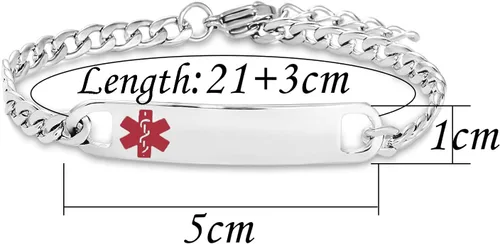 Miniatura 2 de TGLS Pulsera de alerta médica roja para mujeres y hombres, pulsera de emergencia de primeros auxilios de salud grabada ajustable de acero inoxidable