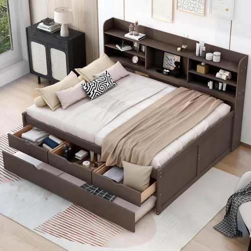 Miniatura 18 de Harper & Bright Designs Cama Capitán Tamaño Individual con Estanterías Integradas/3 Cajones de Almacenamiento/Cama Nido, Marco de Cama Diván