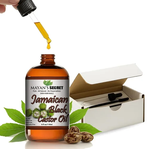 Mayan's Secret - Aceite de semilla de ricino negro jamaicano 4 onzas - 100% puro y orgánico | Aceite de ricino negro jamaicano para el crecimiento