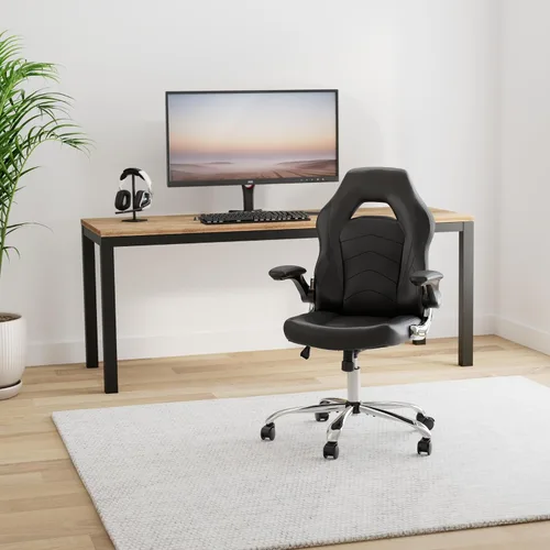 Miniatura 2 de ZUNMOS Reposabrazos ergonómico abatible para oficina y escritorio ajustable en altura y empalme de piel sintética con soporte lumbar, negro