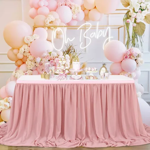 Miniatura 11 de QueenDream Falda de mesa de gasa azul bebé de 6 pies para mesa rectangular, mantel transparente para baby shower, boda, cumpleaños, fiesta temática