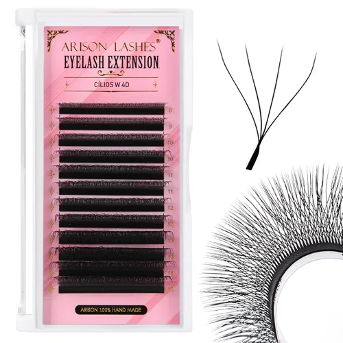 Miniatura 25 de Arison Lashes Extensión de pestañas en forma de W 5D, abanicos prefabricados de volumen suave natural, abanicos de imitación de visón negro mate, 12