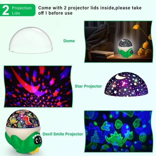 Miniatura 5 de Proyector de luz nocturna de dinosaurio para habitación de niños, lámpara de dino para niño o niña con 10 músicas relajantes y temporizador, control