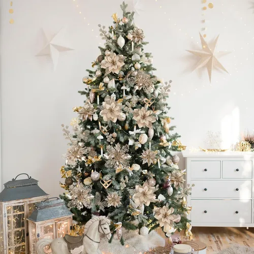 Miniatura 5 de N&T NIETING - Kit de 24 piezas de flores artificiales de Pascua y tallos con bayas y purpurina para Navidad, adornos florales para árbol de Navidad