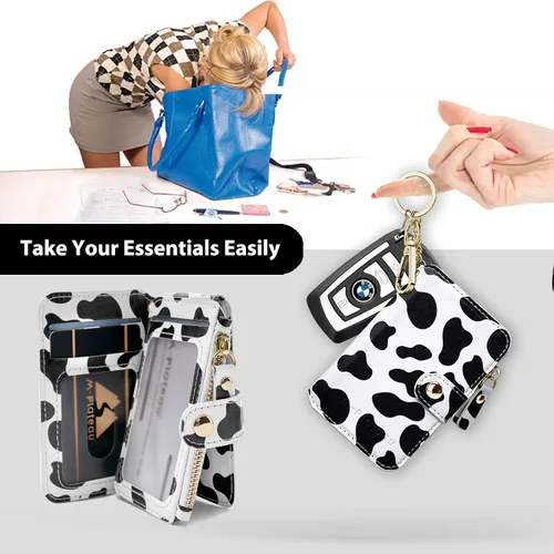Miniatura 31 de Cartera con llavero, tarjetero con bloqueo RFID de piel, funda para tarjetas de crédito con cremallera para mujer