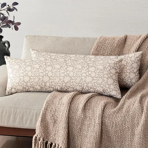 Miniatura 25 de Foindtower - Juego de 2 fundas de almohada decorativas con flores neutras estilo farmhouse, fundas de almohada boho para sofá, sofá cama