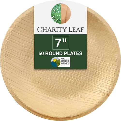 Miniatura 9 de Charity Leaf Platos redondos desechables de hoja de palma de 6 pulgadas (50 piezas) platos para servir como bambú, tablas desechables, vajilla