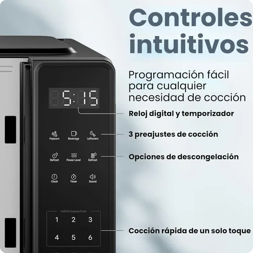Miniatura 5 de Chefman Horno microondas para encimera de 0.7 pies cúbicos, 700 vatios con 10 niveles de potencia, 6 ajustes de cocción preestablecidos con cocción