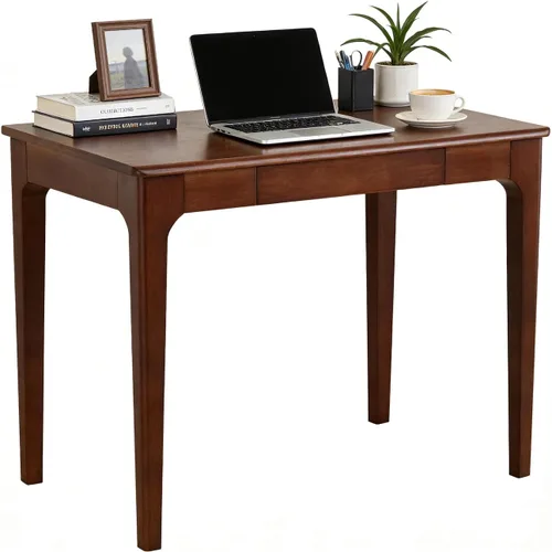 Miniatura 8 de Escritorio de madera maciza con cajones, pequeño escritorio con cajones para computadora, escritorio de PC para trabajo, estudio o juegos, fácil