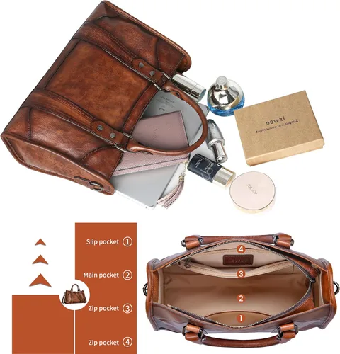 Miniatura 7 de Iswee Bolsos satchel para mujeres, bolso de hombro de cuero genuino, carteras de cuero Hobo, bolsos cruzados, cartera vintage, bolso tote