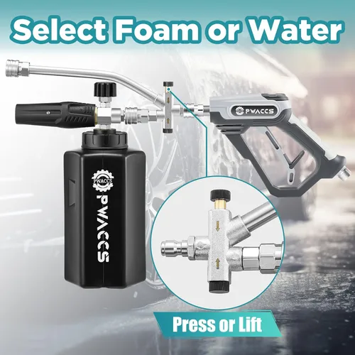 Miniatura 7 de PWACCS Pistola de espuma para lavadora a presión con accesorio de doble conector, cañón de espuma de pistola de lavado de energía corta y kit