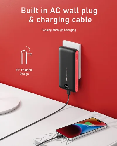 Miniatura 3 de VEEKTOMX Cargador portátil con cables integrados de 20000 mAh, banco de energía para iPhone con enchufe de pared de CA, batería delgada USB C