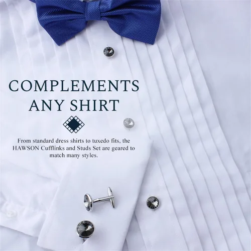 Miniatura 18 de HAWSON Gemelos para hombre con juego de tachuelas de camisa de 4/6 piezas, caja de regalo, joyería para hombre o accesorios para boda, fiesta