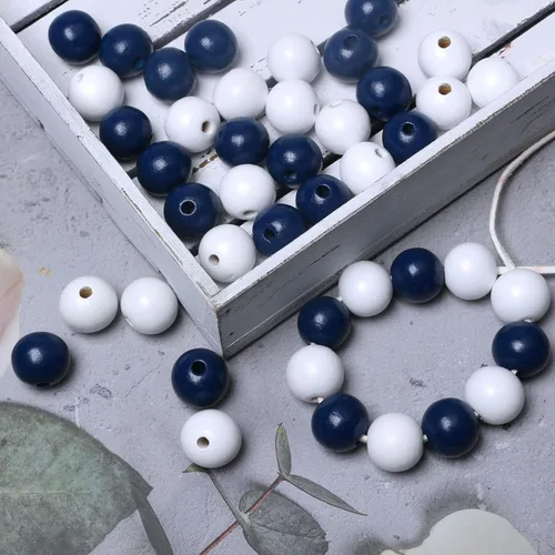 Miniatura 5 de Cuentas de madera para decoración del hogar, 60 cuentas, 0.78 pulgadas, agujero de 0.78 pulgadas, cuentas espaciadoras de madera redondas pintadas
