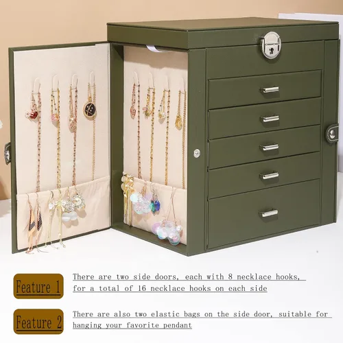 Miniatura 5 de BOOVO Joyero para mujer, organizador de joyas grande de 6 capas con espejo, caja de almacenamiento multifunción con cerradura, soporte de accesorios
