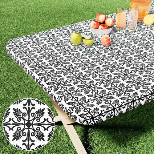 Miniatura 19 de Misaya - Mantel de vinilo rectangular, mantel elástico con respaldo de franela, 100% impermeable, cubierta de plástico para mesas plegables de 4