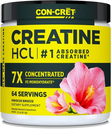CON-CRET Creatina HCl en Polvo Patentada, Edición Limitada Sabor Hibisco, Suplemento de Entrenamiento Libre de Estimulantes para Energía, Fuerza y