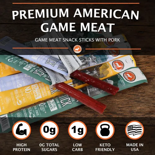 Miniatura 4 de Pearson Ranch - Paquete variado de palitos de carne – Alce, bisonte, venado, jabalí – Palitos de carne exóticos, aperitivos saludables con alto