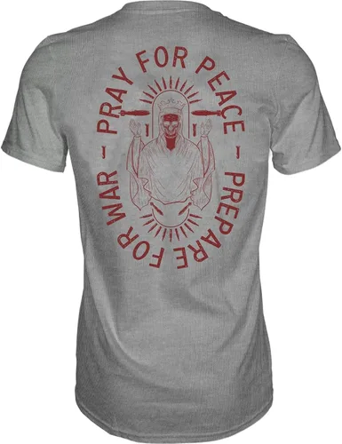 Miniatura 4 de Combat Iron Camiseta estampada de manga corta para hombre con texto en inglés "Pray for Peace, Prepare for War
