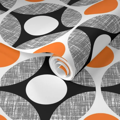 Miniatura 2 de Muestra de papel tapiz extraíble - Mod Huevos Naranja Blanco Puntos Círculo Cocina Medio Siglo Moderno Papel pintado personalizado pre-pegado por