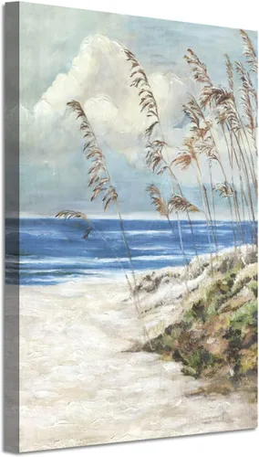 Miniatura 11 de Arte de pared enmarcado costero abstracto, imagen de silla de playa, pintura moderna del océano, impresiones de paisaje marino relajante, decoración