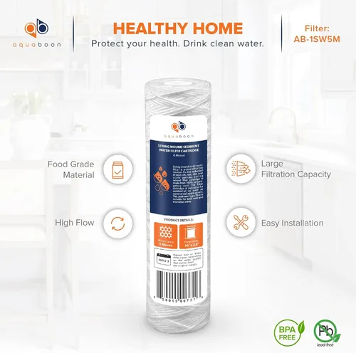 Miniatura 4 de Aquaboon Whole House - Cartucho de filtro de agua para sedimentos de heridas de 5 micras, 10 x 2.5 pulgadas, compatible con filtro de agua de pozo