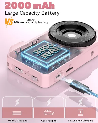 Miniatura 4 de Cámara digital, cámara de enfoque automático de 48 MP, cámara 4K para fotografía con tarjeta de 32 GB, cámara digital compacta portátil de punto