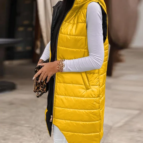 Miniatura 3 de Lovor Chaleco de plumón para mujer, abrigo largo de invierno con capucha, talla grande, sin mangas, cálido, abrigo acolchado para exteriores