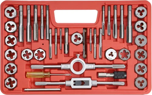 Anfrere Juego de 40 llaves y troqueles, kit de herramientas de reenhebrado, hilos gruesos y finos para cortar roscas externas e internas, kit de