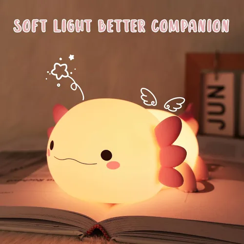 Miniatura 4 de Luz Nocturna de Axolotl, Linda Luz Nocturna para Niños, Lámpara Nocturna de Silicona para Guardería de Animales, Luz Nocturna LED Recargable
