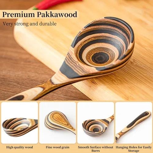 Miniatura 3 de Gudamaye Pakkawood - Cucharones profundos para sopa, cucharón de madera grande de 10.6 pulgadas para cocinar, juego de utensilios de cocina de madera