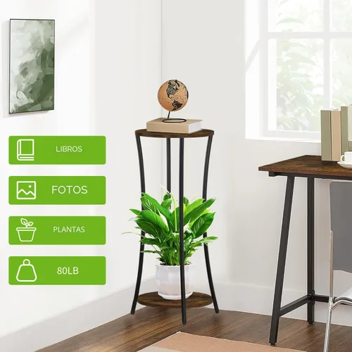 Miniatura 6 de YINMIT Soporte para plantas de interior, estante redondo de 2 niveles para maceta, estante de soporte para maceta, estante de soporte redondo, Marrón
