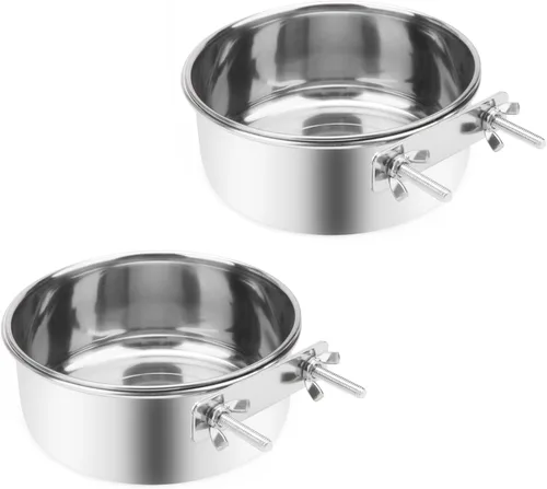 Miniatura 8 de Tazón de agua para alimentos para mascotas con soporte de abrazadera, comedero colgante de acero inoxidable para perro, pájaro, loro, gato, conejo 1