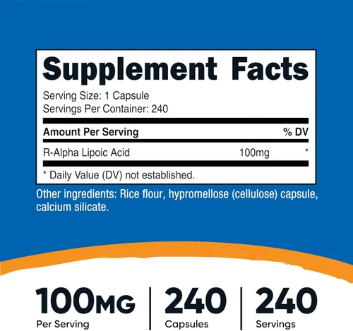 Miniatura 2 de Nutricost - Ácido R-alfa lipoico 100 mg, 240 cápsulas - Cápsulas vegetarianas, vegano, sin OMG, sin gluten
