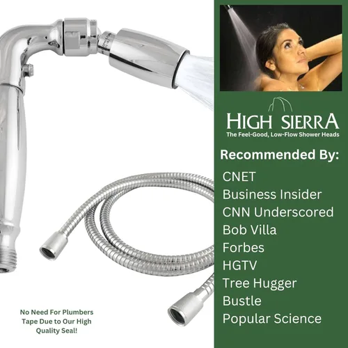 Miniatura 6 de Cabezal de ducha de mano de metal sólido de High Sierra con válvula de goteo y manguera de metal de 72 pulgadas con tubo interior de silicona. Flujo