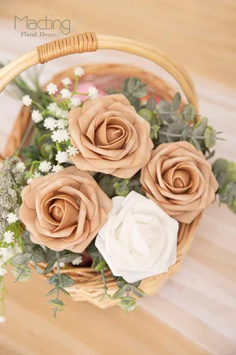 Miniatura 3 de MACTING - 30 piezas de rosas artificiales con tallo, flores de espuma falsas para ramos de boda DIY, centros de mesa, decoración de fiesta, baby