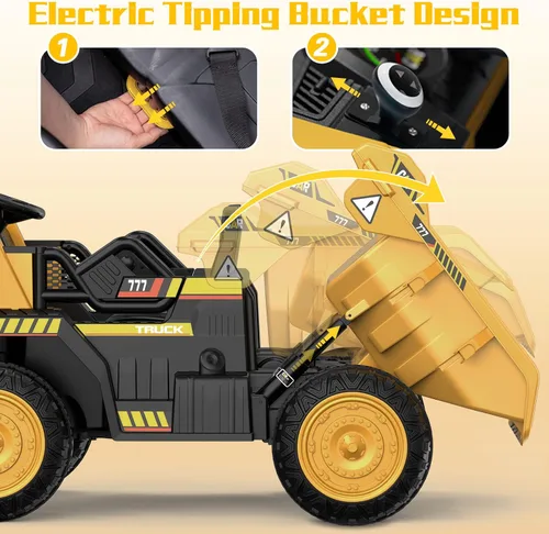 Miniatura 8 de ANPABO Camión volquete para montar, auto con control remoto, cama eléctrica y pala extra, vehículo de construcción con reproductor de música