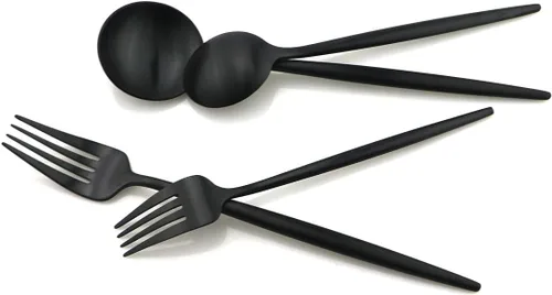 Miniatura 3 de Juego de cubiertos de 5 piezas, color negro mate, juegos de cubiertos de acero inoxidable 18/10, incluye cuchara tenedor y cuchillo con cuchara