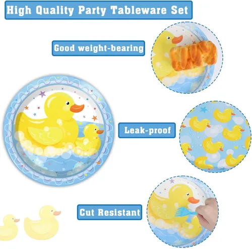 Miniatura 4 de gisgfim Juego de 96 platos y servilletas de pato de goma desechables con temática de pato, suministros para fiestas, cumpleaños, baby shower